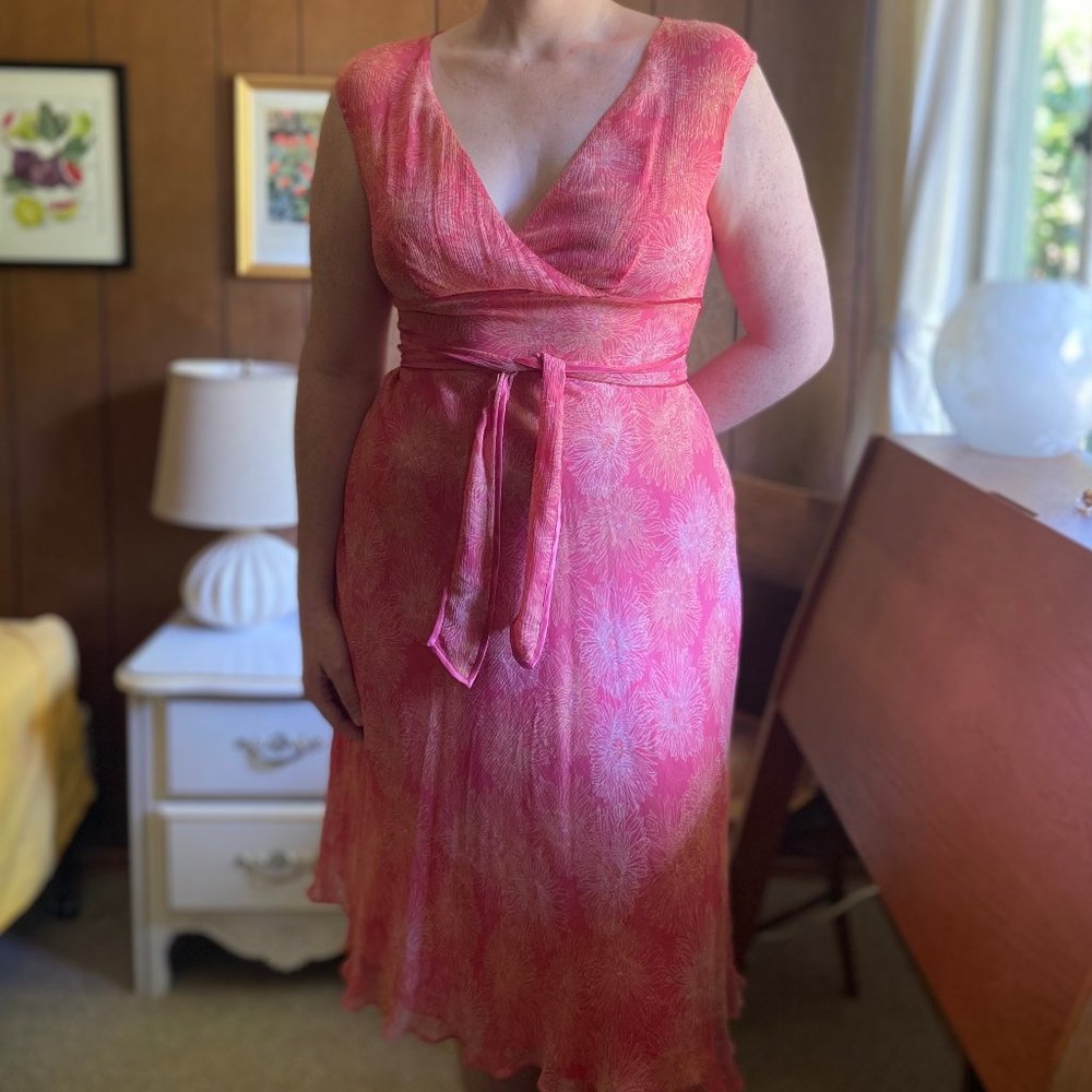 Adrianna Papell 100% silk floral wrap dress - US womens' 14